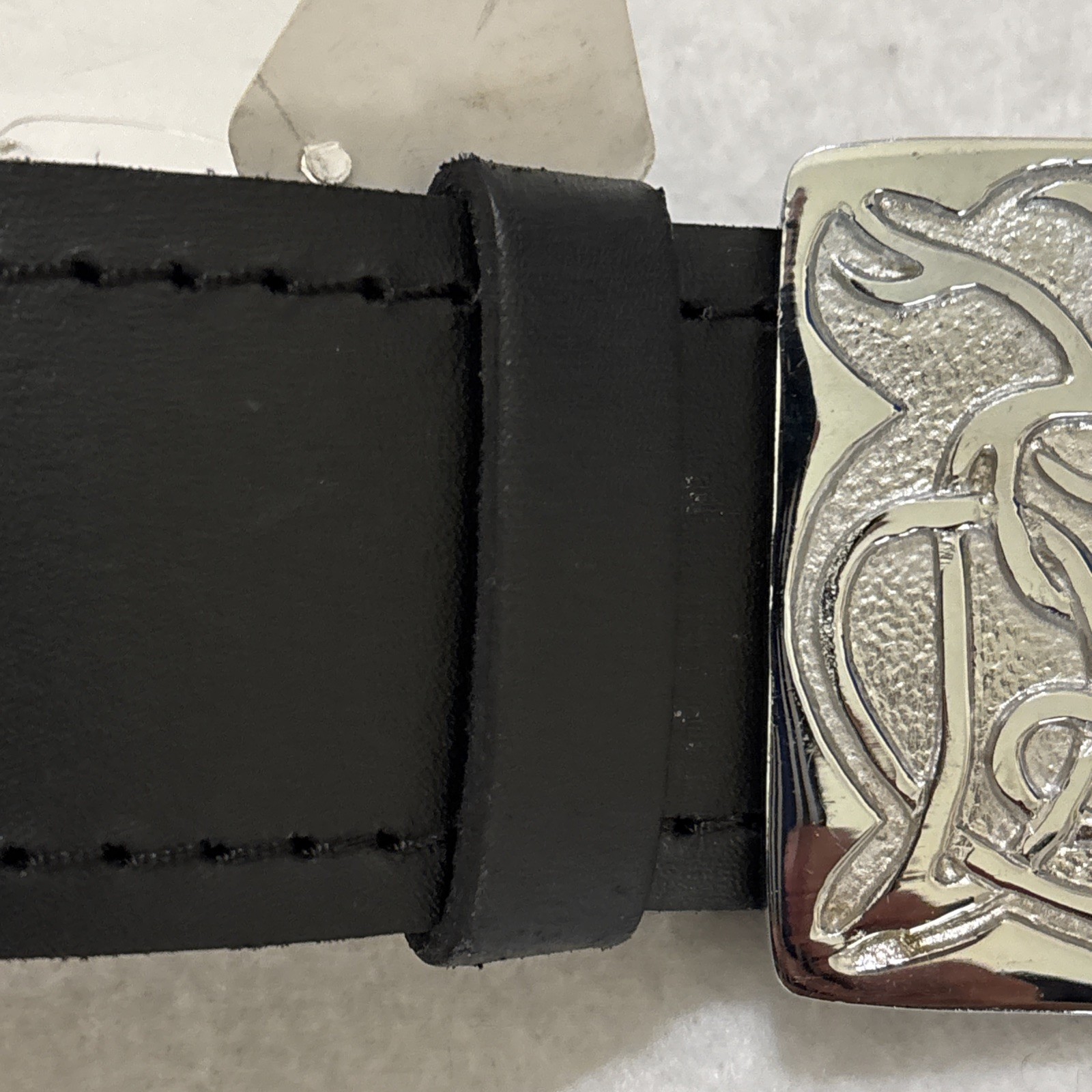 Black Leather Kilt Belt Silver Celtic Stag Deer Buckle Scottish Highland Costume