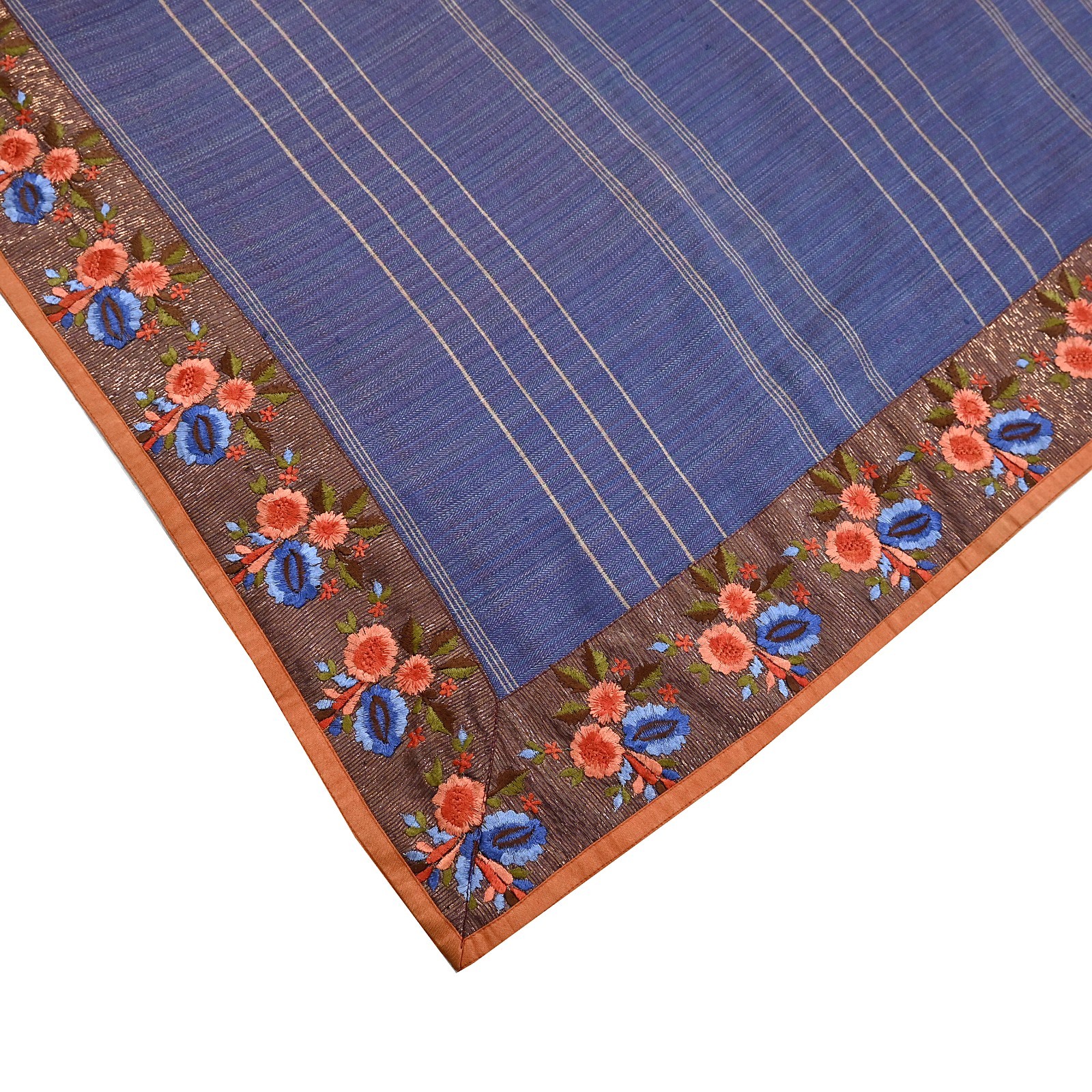 Vintage Blue beige Green Wool Saree Indian Pure Wool Floral Woven Fabric 5 Yard