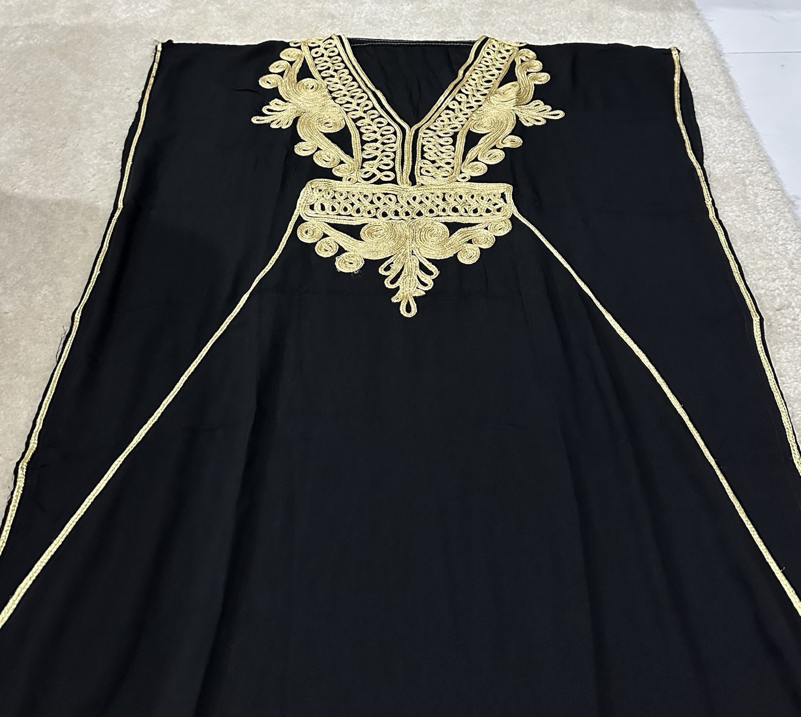 Authentic Moroccan Kaftan Dress Black Gold Embroidery Women’s Trad Caftan Robe