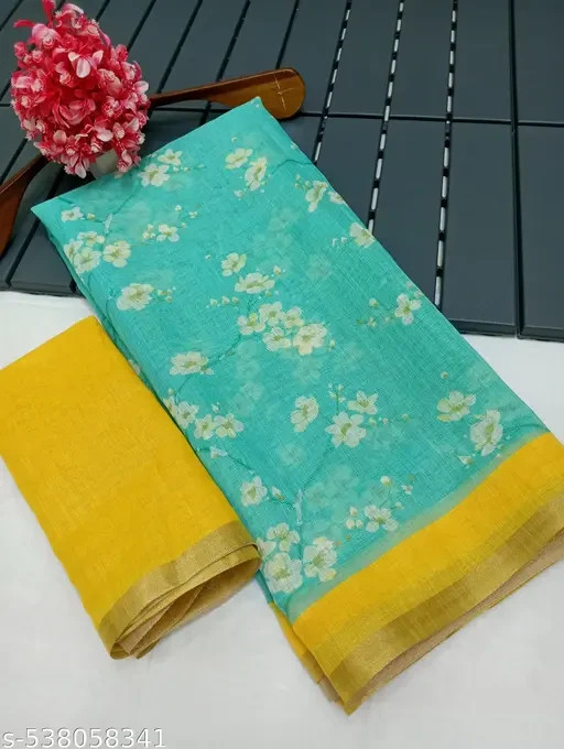Women’s Cotton Linen saree with Running Blouse Piece