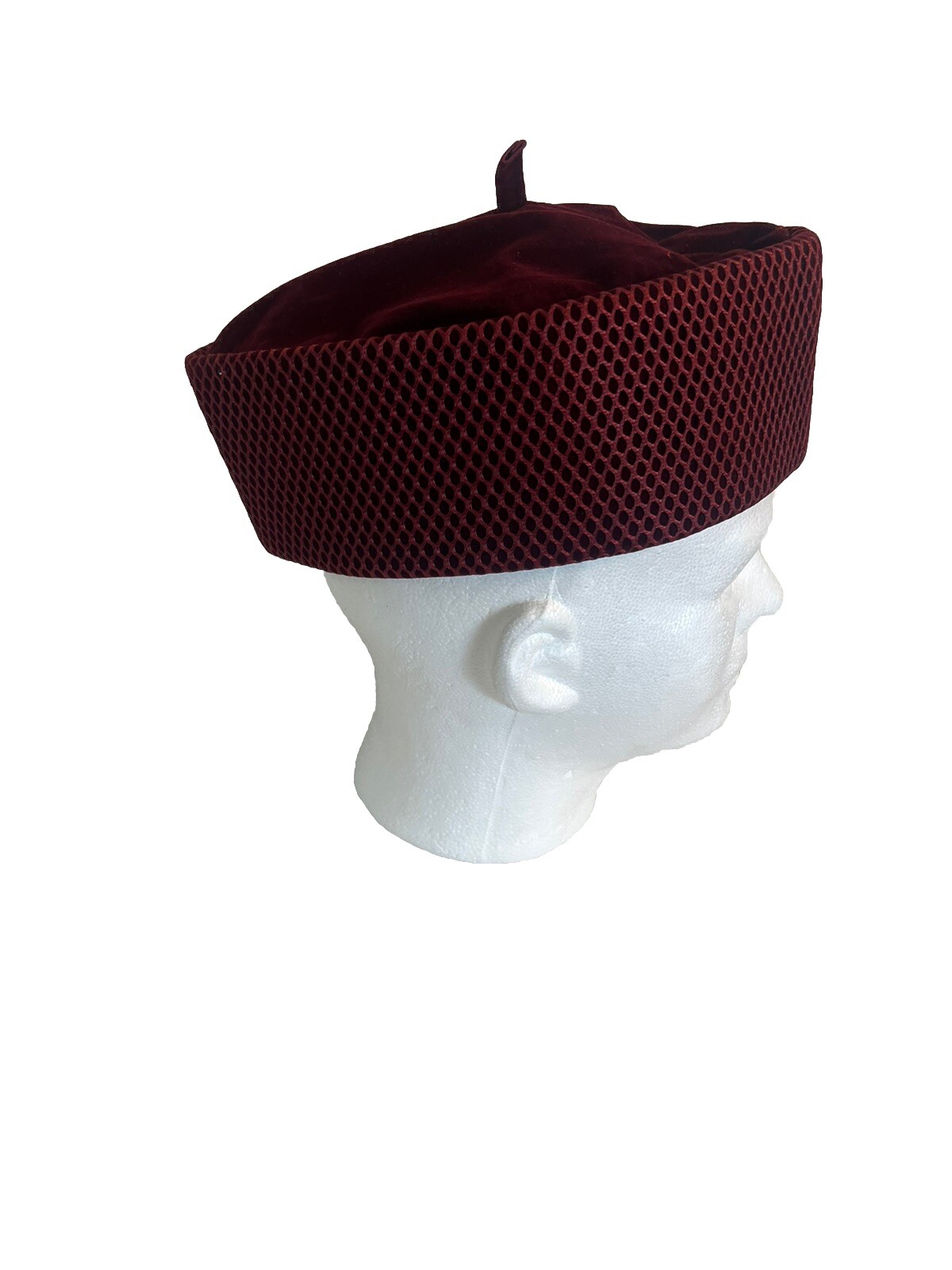 Men’s Dark Red Handmade African Traditional Mesh / Velvet Chieftaincy Hat.