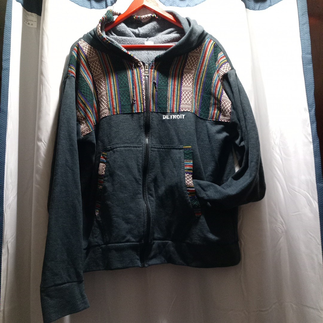 Detroit Textile Open Hood, Sweater a Unique Style Guatemalan Hoodie Size XL