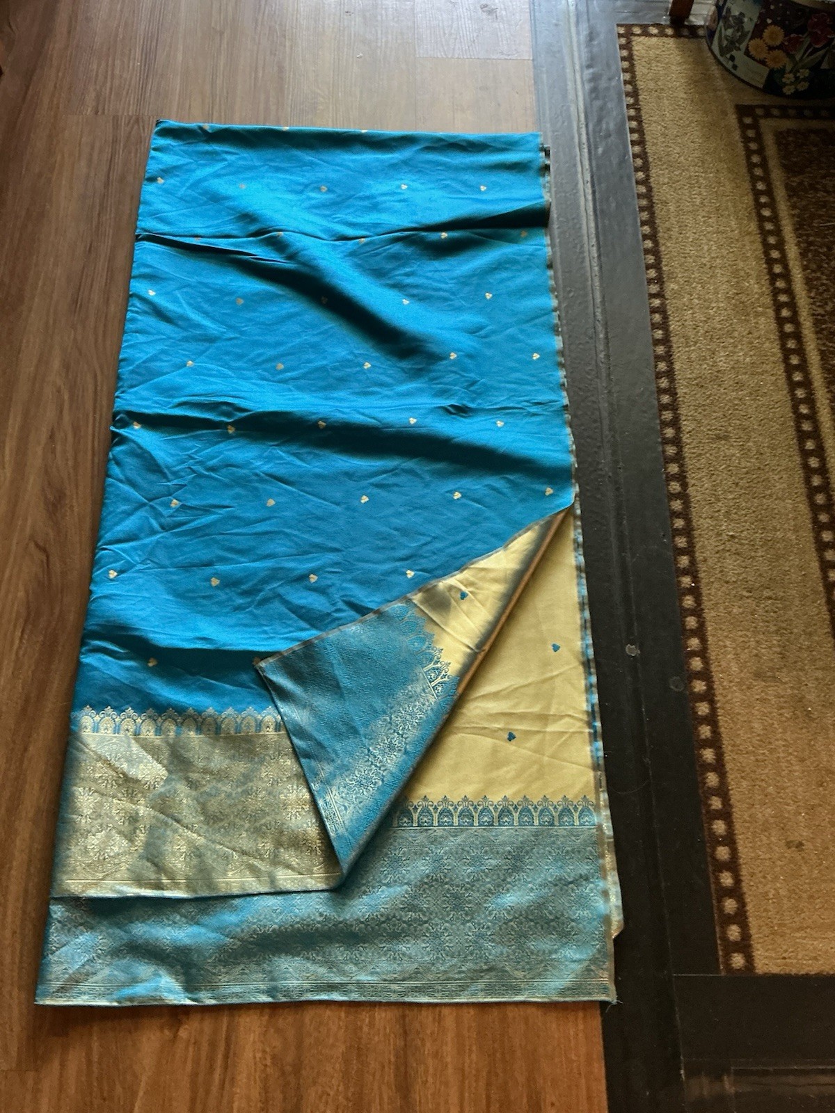 Brocade Jacquard Blue Kameez Kurta Kurti Tunic 46” Bust, 40” Long, New Dupatta
