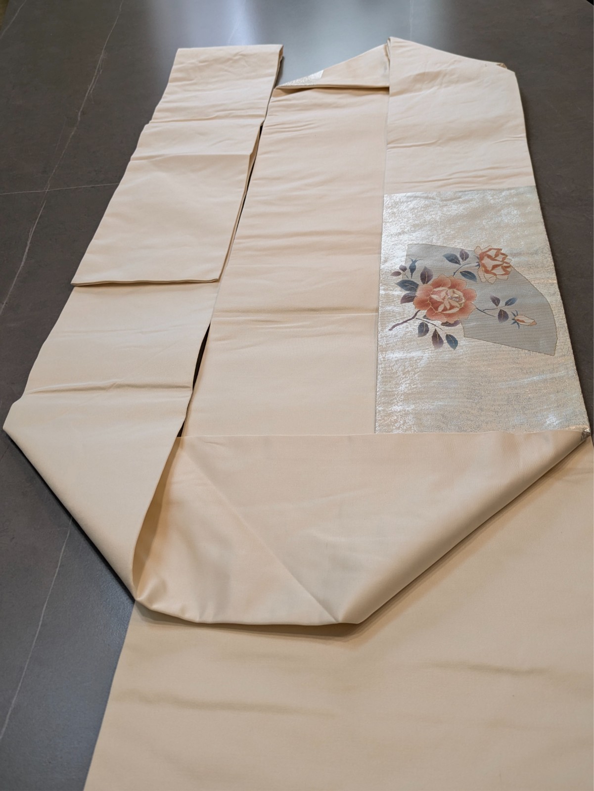 Vintage Japanese Kimono Silk Nagoya Obi Silver Pink Pearl Foil Floral Textile