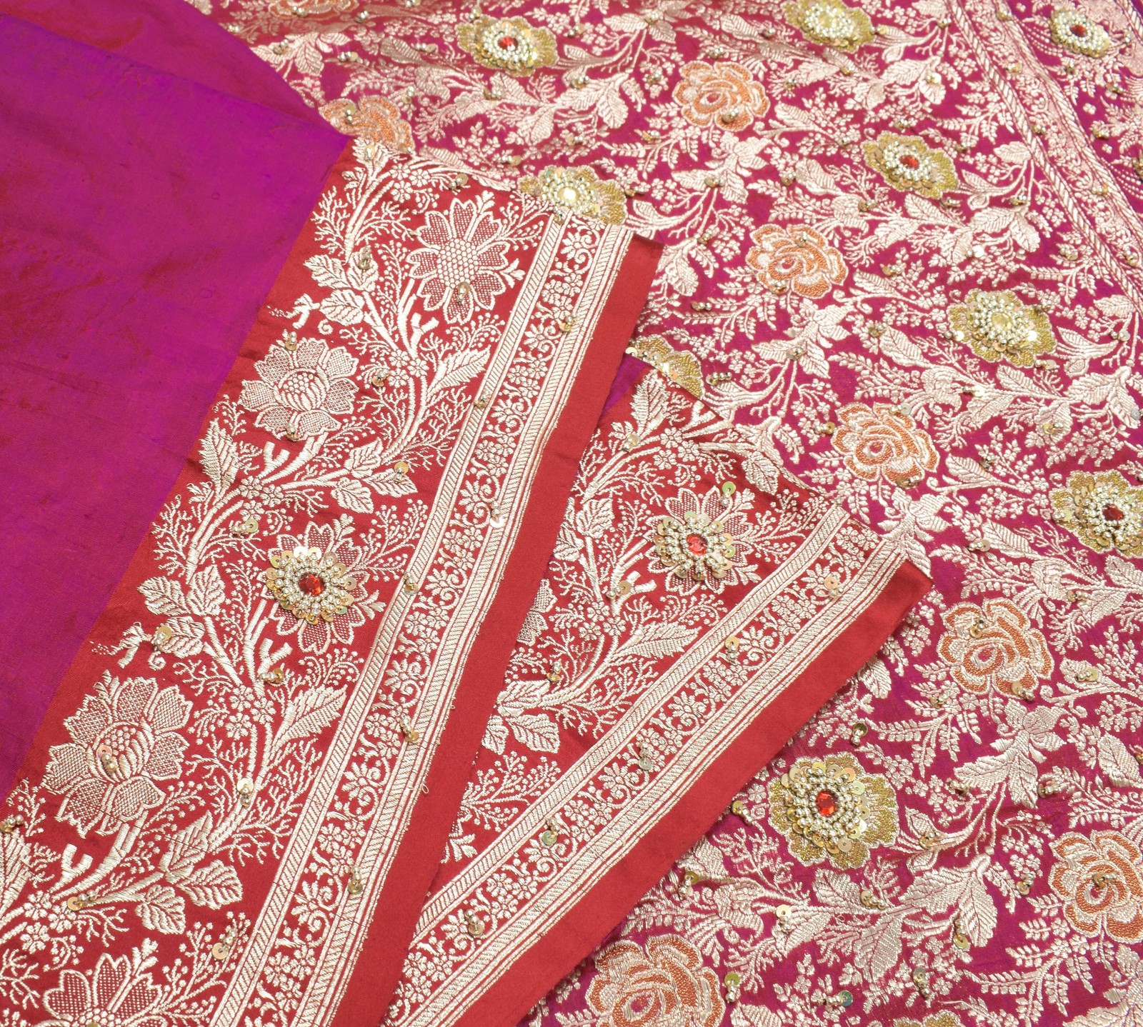 Sushila Vintage Purple Pure Silk Saree Hand Work & Banarasi Brocade HEAVY Sari