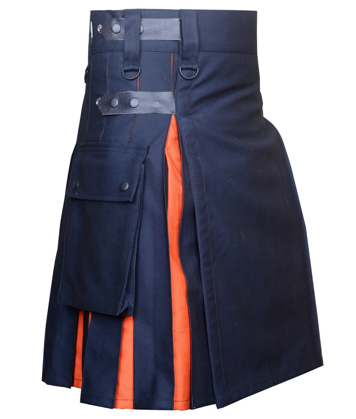 Men’s Handmade Orange & Black Cotton Hybrid Kilt – Halloween Utility Kilt