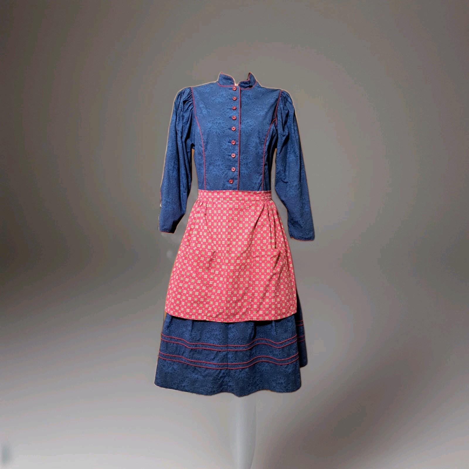 Vtg Isola Trachten Austria Blue Cotton Dirndl Dress Apron Oktoberfest EU44 M/ L