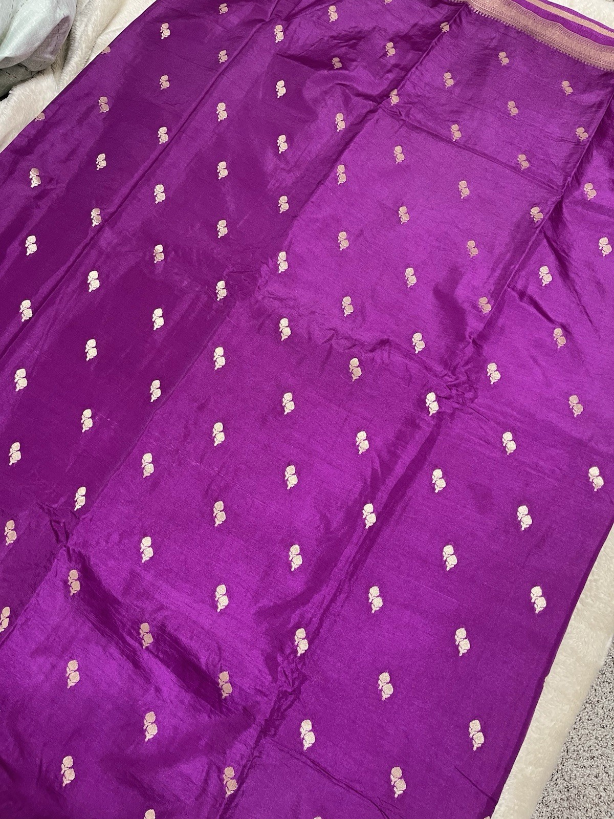Silk Saree Purple Gold Blue Unstitched Traditional Women