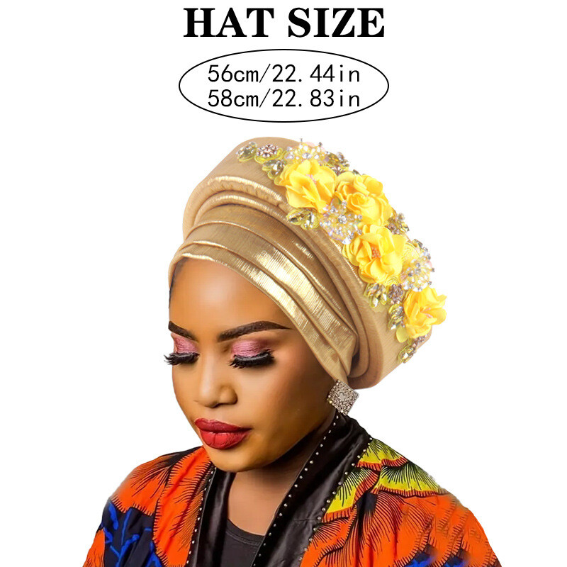 African Wedding Hijab Cap Aso Oke Headtie Auto Gele Nigerian Headwear Turban Hat