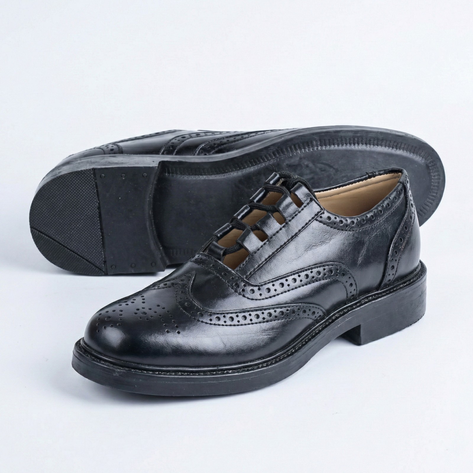 Scottish Ghillie Brogues Black Leather Kilt Shoes Wingtip Highland Dress Shoes