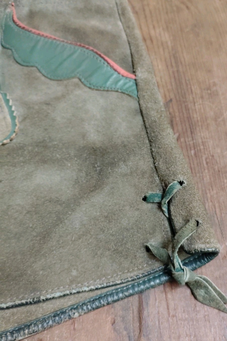 Vintage Germany Boy Child Suede Leather Lederhosen Gray Green 22 In Waist