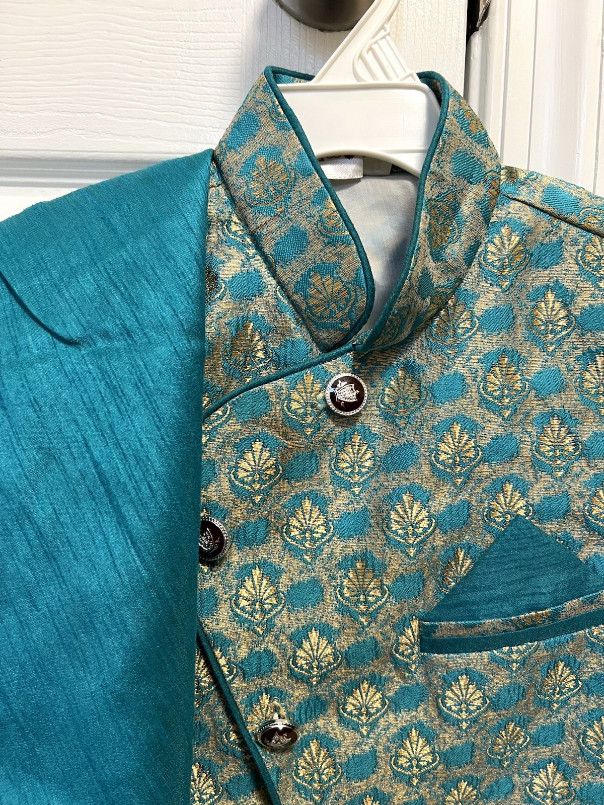 Sherwani Punjabi Set Blue golden color in kathan print party wear boy S Size 5