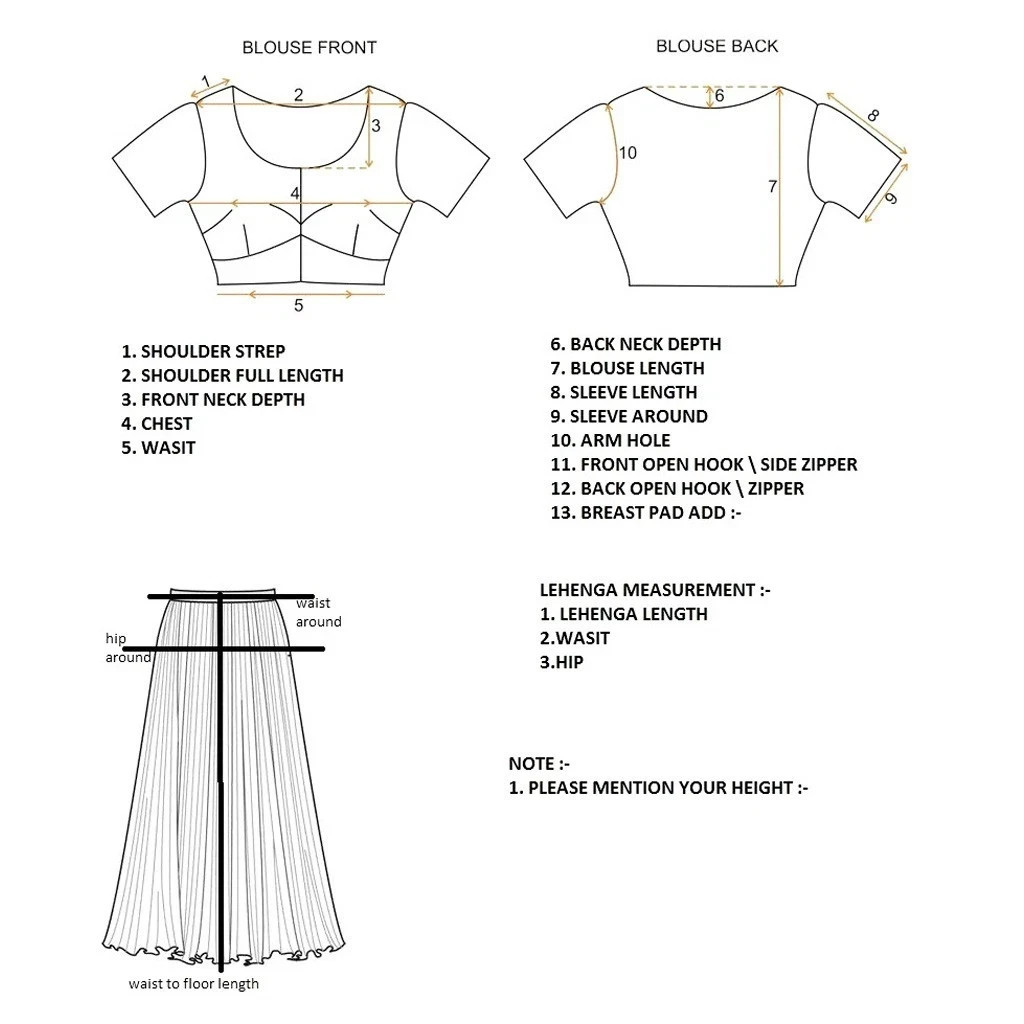 Standard Blouse Sari Lehenga Choli Gown Palazzo Salwar Stitching Service