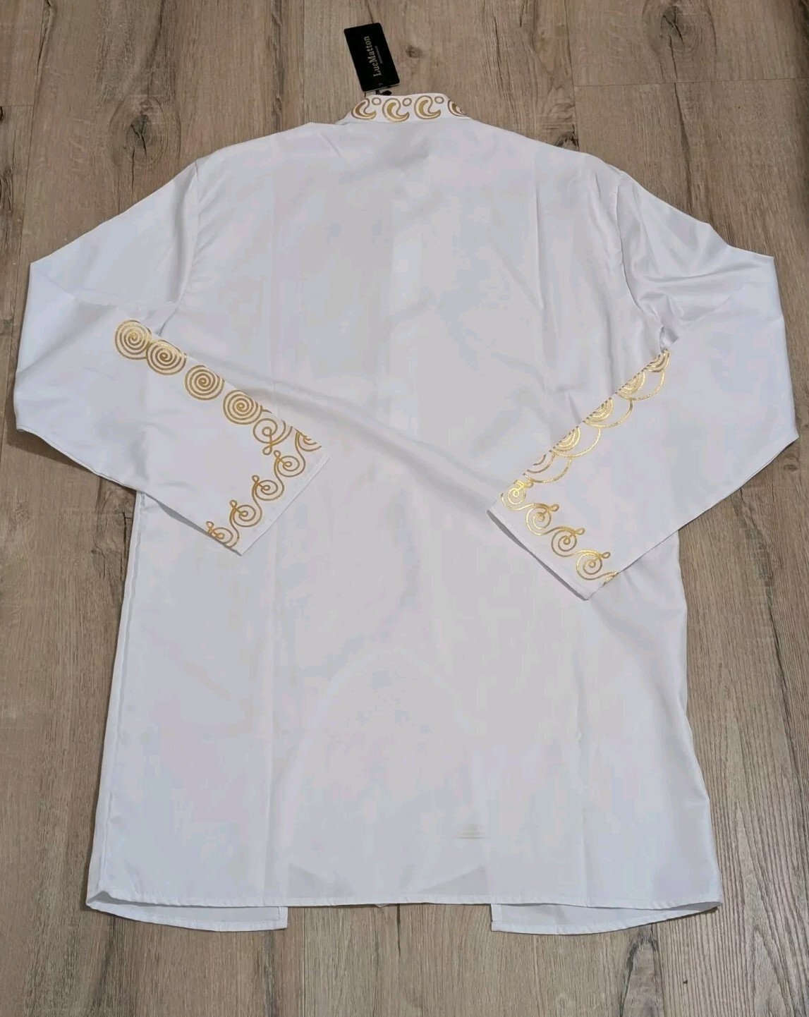 LucMatton Men African Dashiki Luxury Metallic Gold Printed Mandarin Collar Sz M