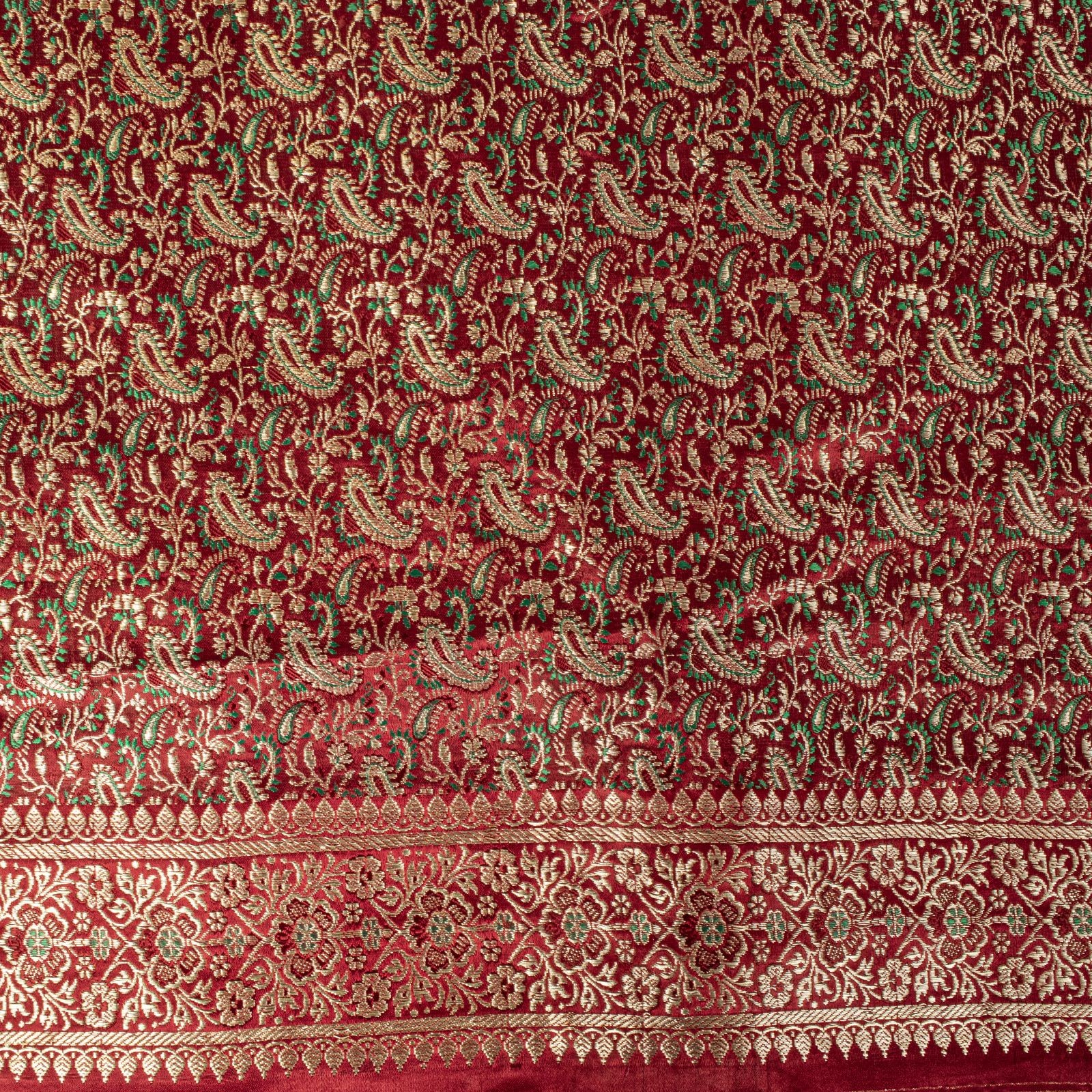 Sanskriti Vintage Red Pure Satin Saree Banarasi Brocade Zari Hand-Woven 5+Ydsari