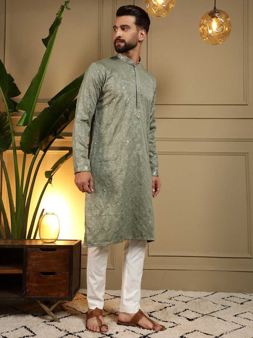 Men’s Royal Linen Kurta Pajama Set Elegant Ethnic Wear for Festive & Wedding