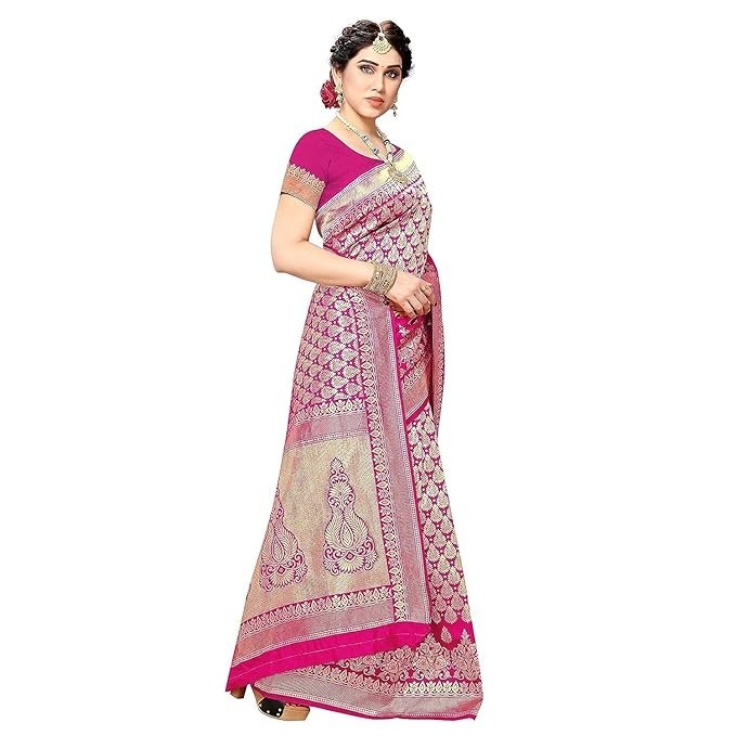 Women’s Trendy Banarasi Kanjivaram Pink Art Silk Saree with Blouse Material