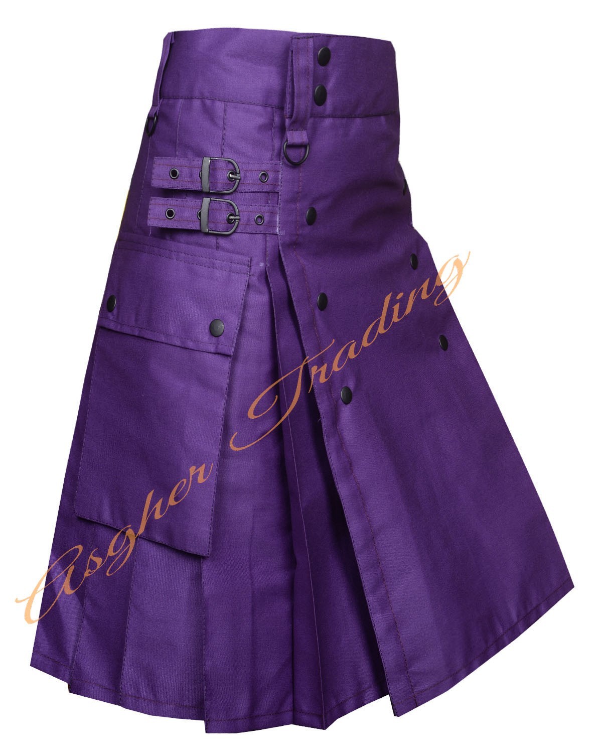 Men’s Purple Cotton Utility Kilt, Modern Pockets Highland Dress kilt Custom Size