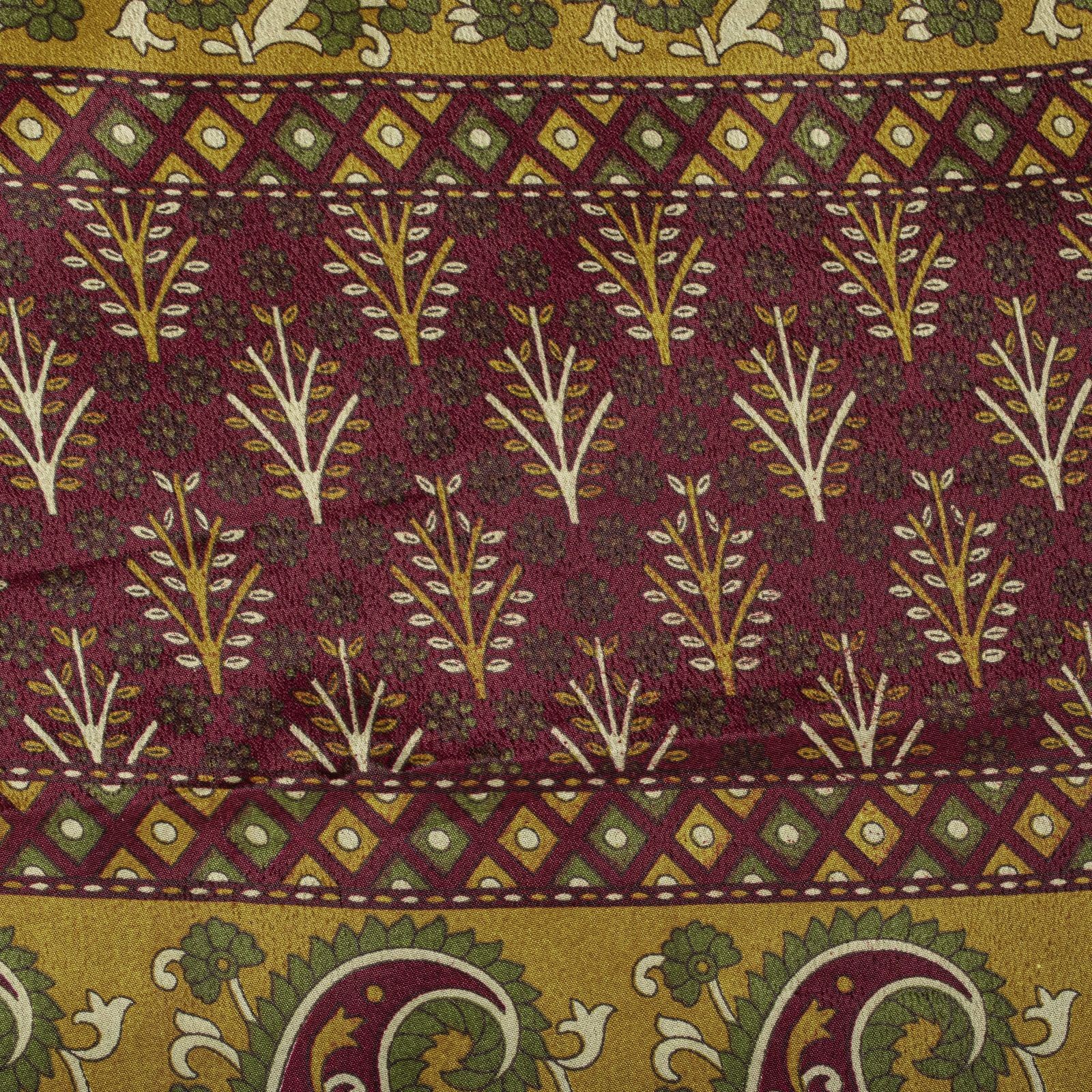 Sanskriti Vintage Yellow Moss Crepe Saree Floral Print Fabric 5+Yard Craft Sari
