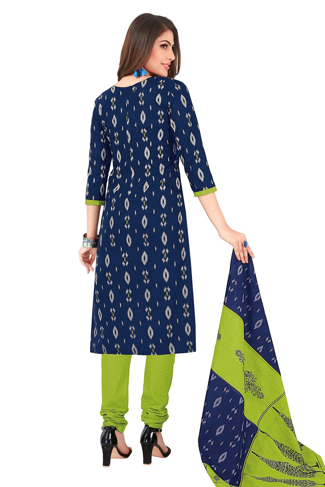 Miraan Women Cotton Unstitched Dress Material (SAN1402, Blue, Free Size)