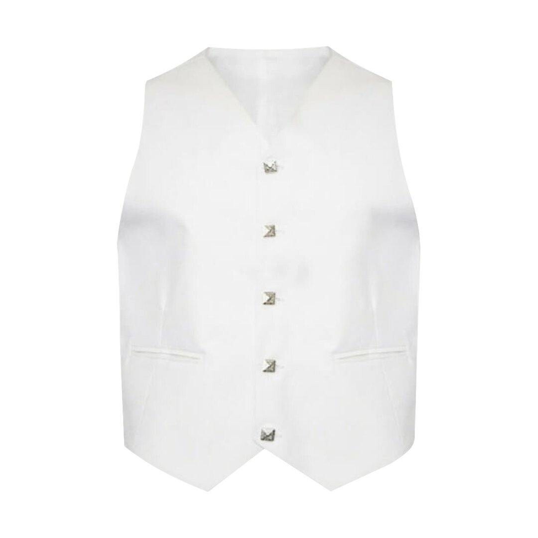 Men’s Scottish White Argyle Serge Wool Jacket 5 Button Vest Jacket