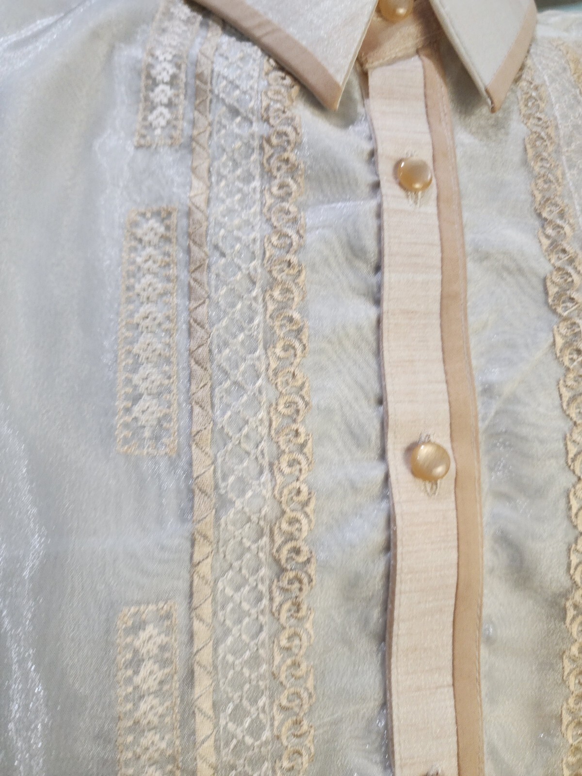 Barong Tagalog Pineapple Organza Double-Lined Beige or Natural Men’s Large