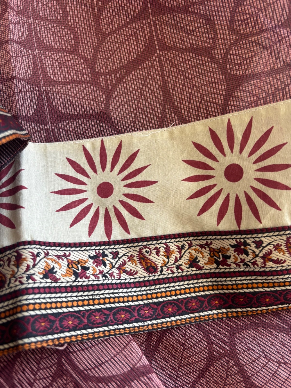 Maroon and cream border kota saree with fall and pico. Perfect for summer.
