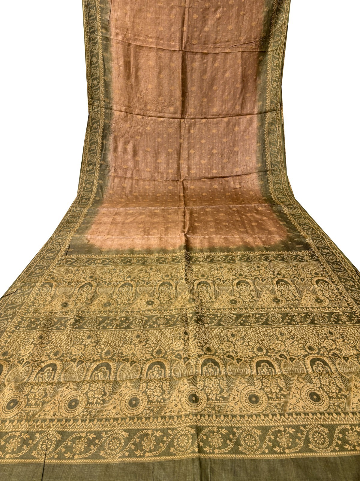 Vintage Tussar Silk Saree, Upcycled Printed Tussah Silk DIY Fabric TS1105