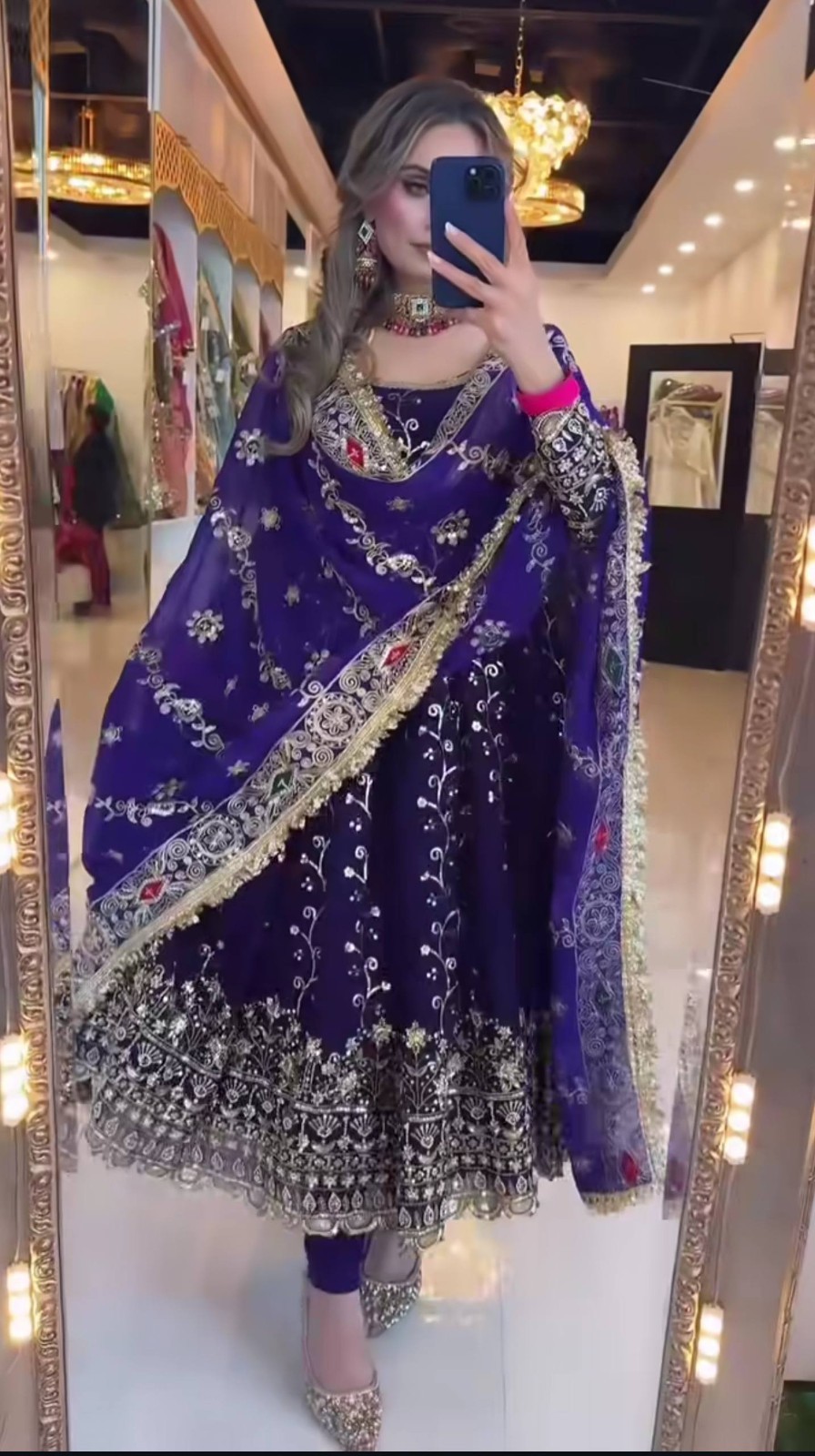 Attractive Look Faux Georgette Blue Gown Bottom With Dupatta For Indian Party