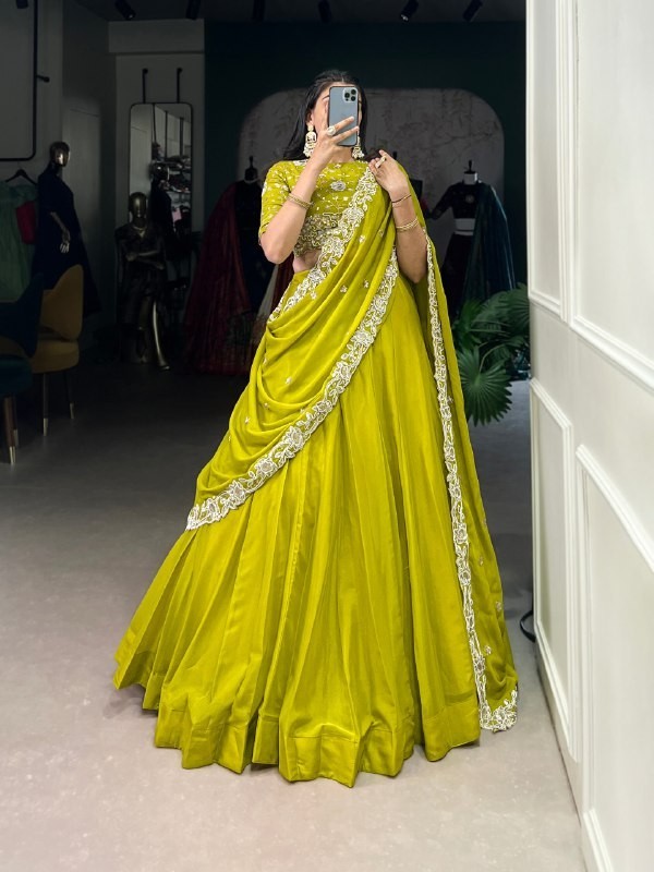 Lime Yellow Lehenga choli Readymade stitched wedding Party indian lehenga Blouse