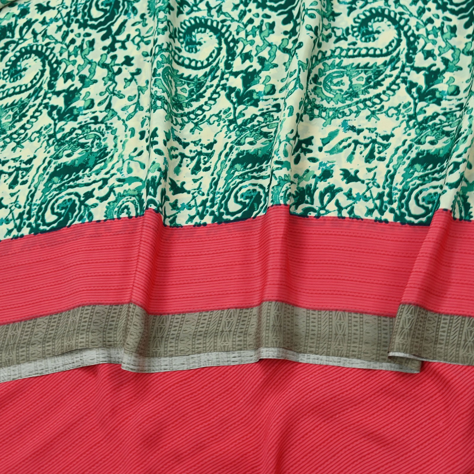 Indian Vintage Sari Pink & Ivory Moss Crepe Printed Sarees 6yd Craft Fabric soft