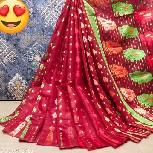 Traditional Bengali Handmade Jamdani Saree With Unstitched Bloused Wedding Wear