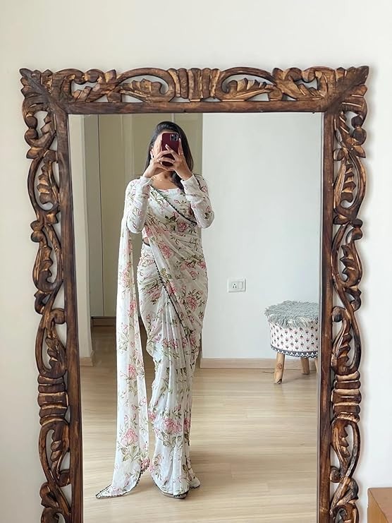 Ready to Wear 1-Minute Saree Indian Wedding Sari with Unstitched Blouse Piece
