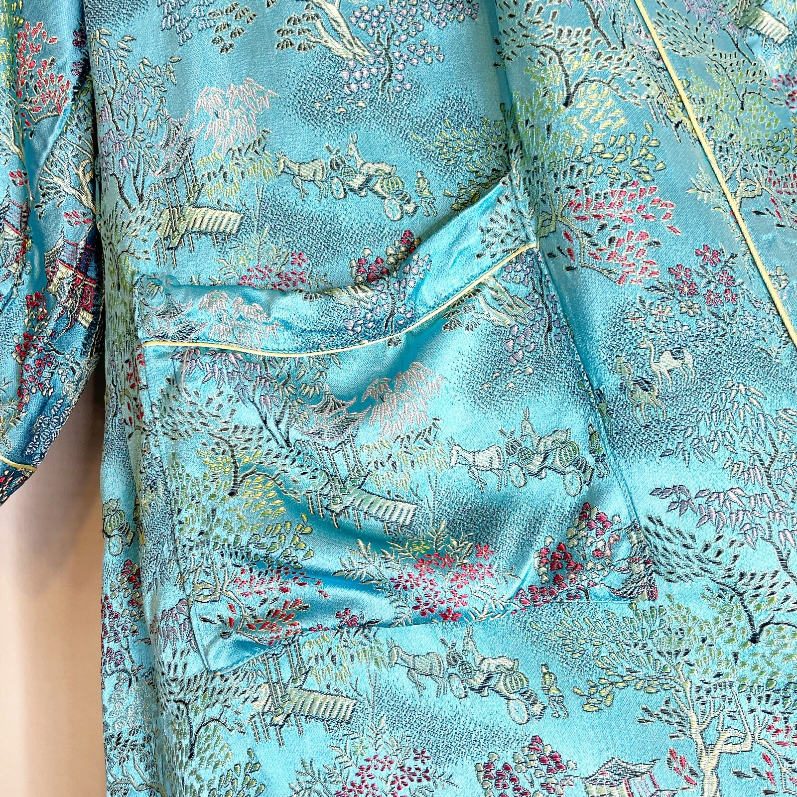 Peony Brand Girls Kimono Size 14 Turquoise Blue Asian Brocade Robe Embroidered