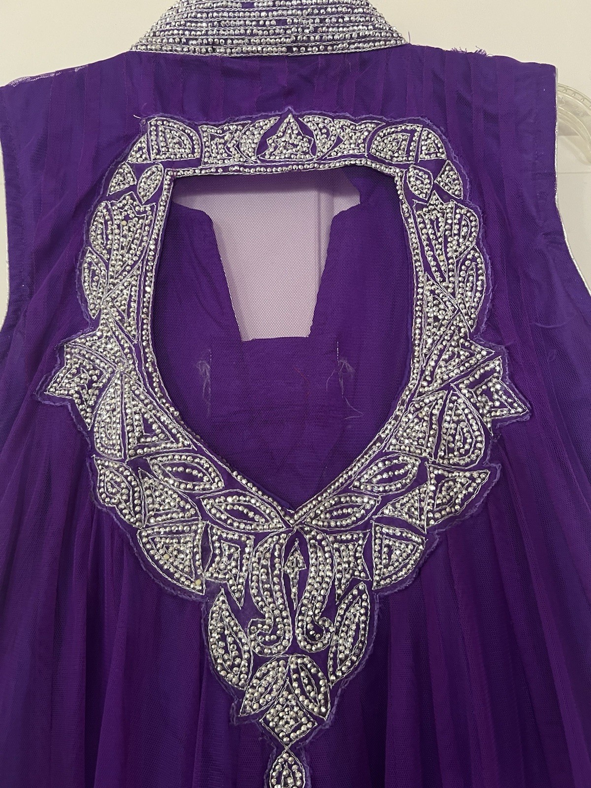 Handmade Custom Anarkali dress. Purple & Silver Embellished Size 11/12 India