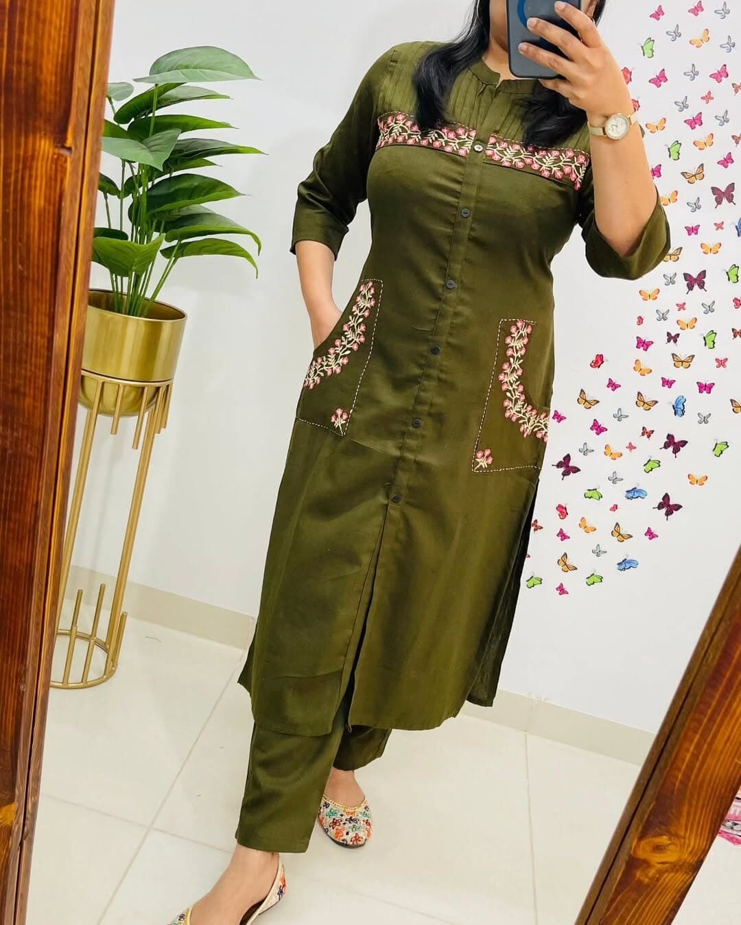 Cotton Slub Mehendi Green Kurta With Pant 2 Piece Fully Stitched Readymade Suits