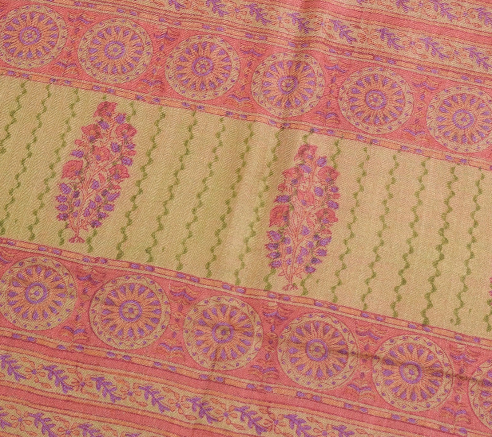 Sushila Vintage Aqua Blue Hand Block Printed Saree 100% Pure Woolen Sari Fabric