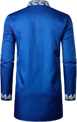 LucMatton African 2 Piece Set Long Sleeve ROYAL BLUE Print Dashiki and Pants MED