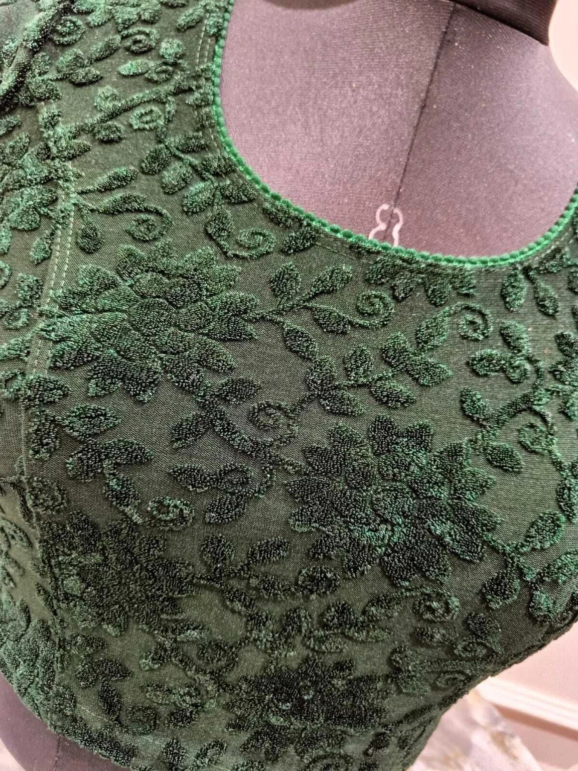 Dark Green Beautiful Embroidery Blouse Indian Bollywood Round Neck Ethnic Choli