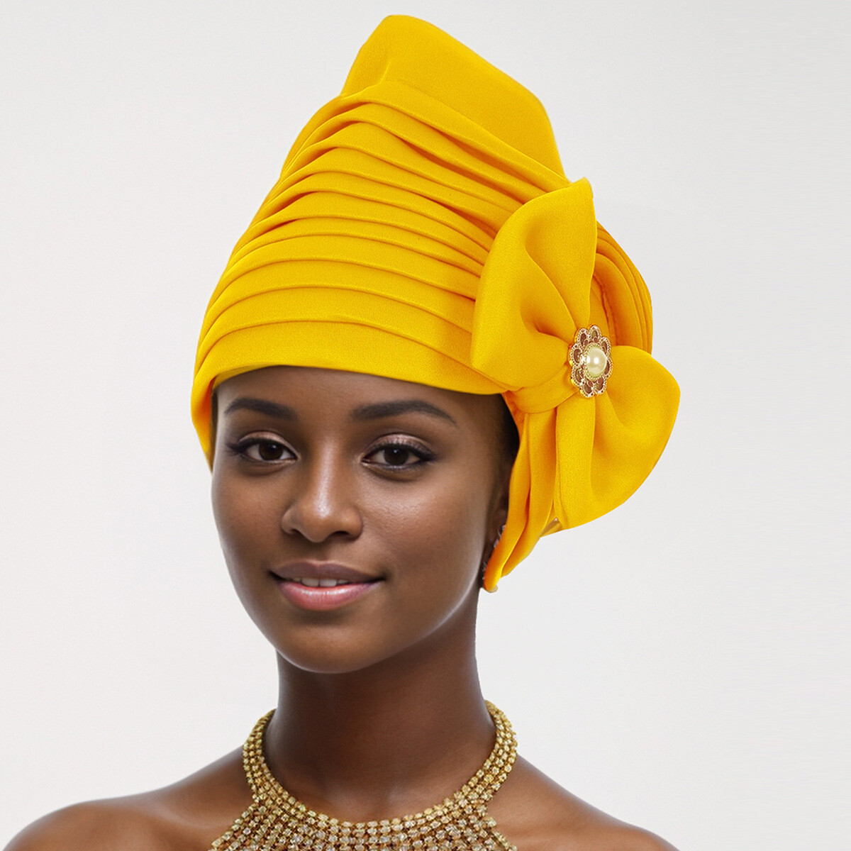 Nigerian Wedding Cap Aso Oke Headtie Auto Gele Women Flower Hat African Turban
