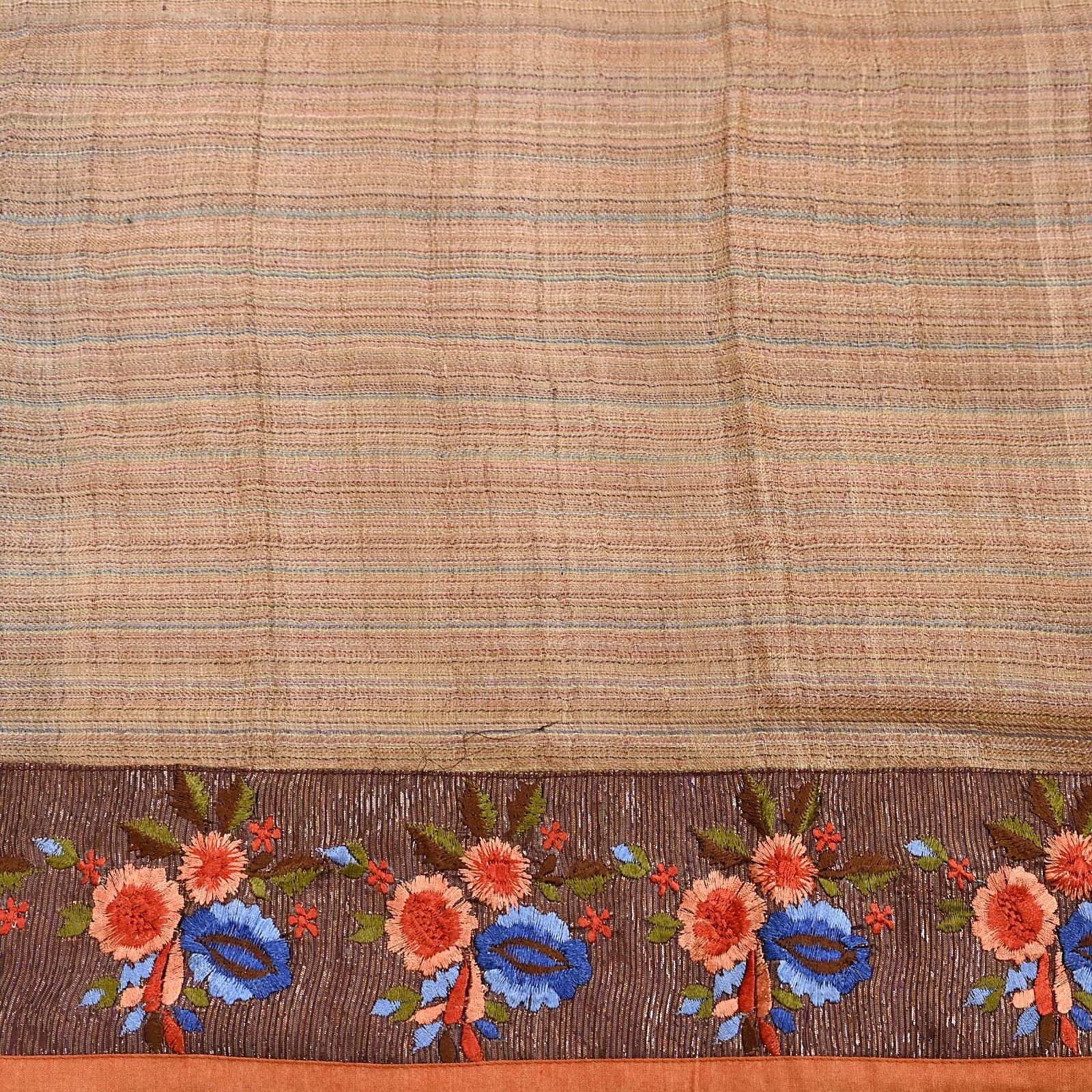 Vintage Blue beige Green Wool Saree Indian Pure Wool Floral Woven Fabric 5 Yard
