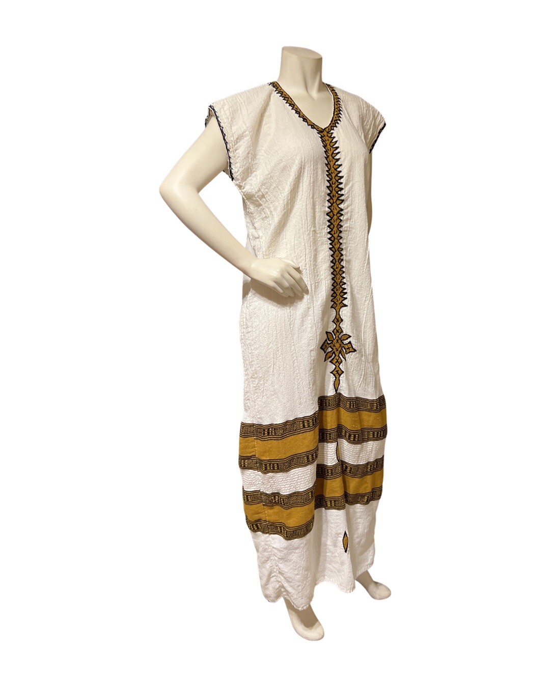 Ethiopian Traditional Dress Sleeveless Gauze With Gold Metallic Threads Eritrean