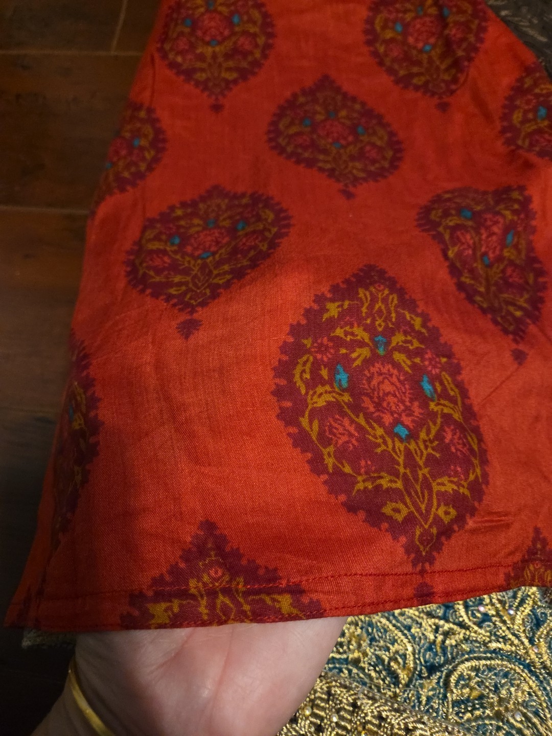 Womens Pakistani Long Embroidered Shirt Brown Green Red Banarsi Golden Tussle