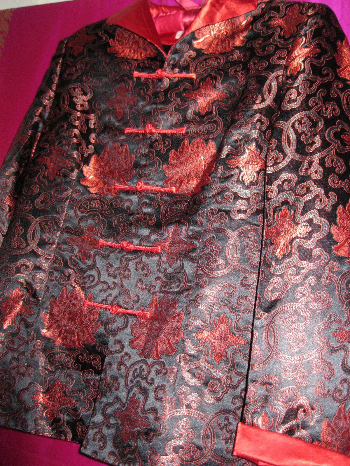 CHINESE, BLACK JACKET W/ RED COLORED DESIGNS, SZ. S., NEW.