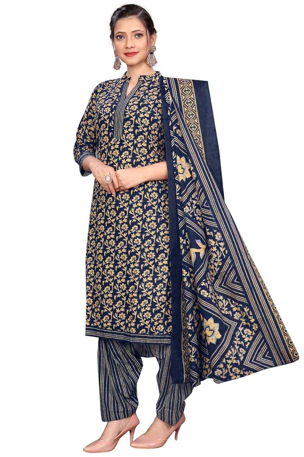 Women Cotton Printed Ready to Wear Patiala Salwar Suit