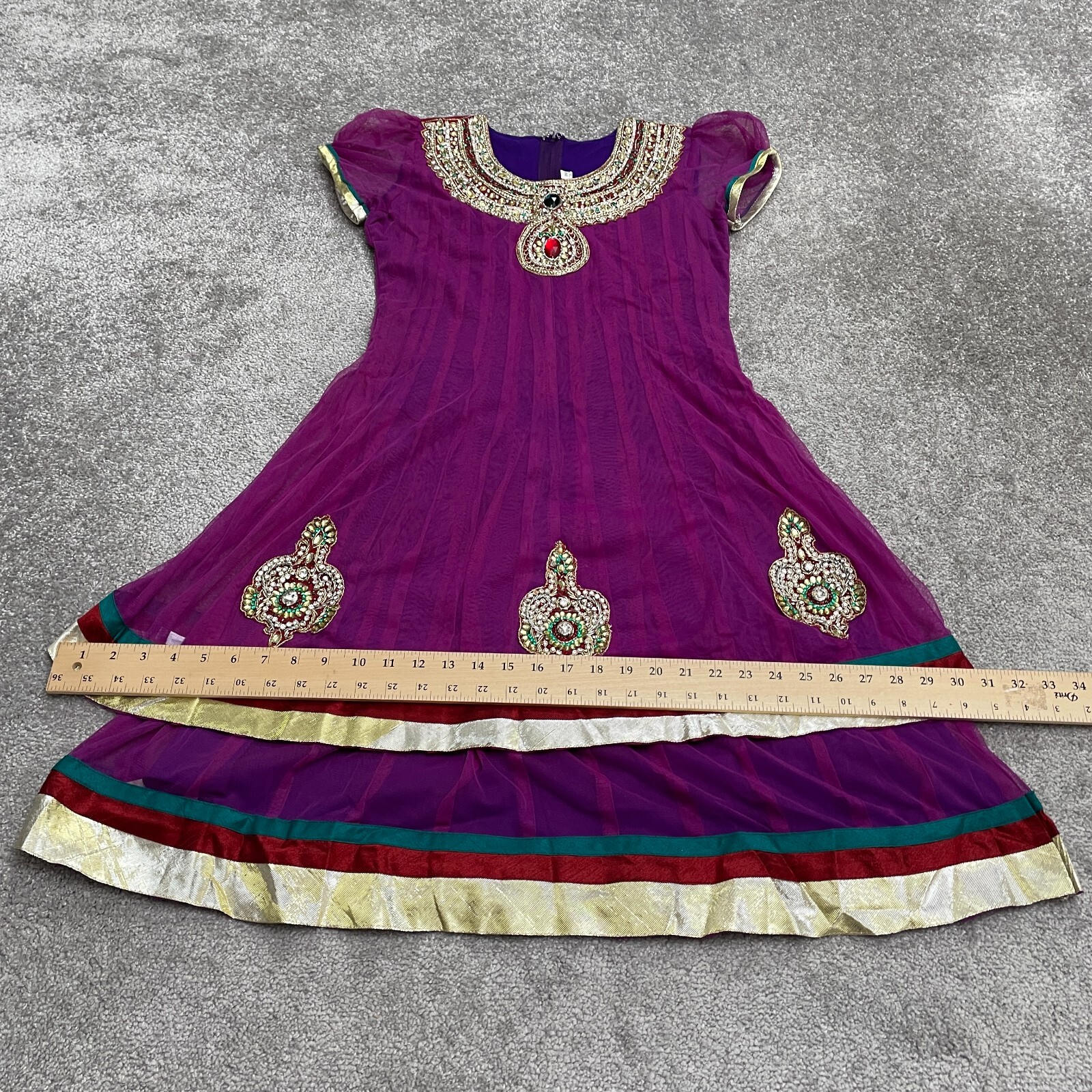 Unbranded Rhinestones Indian Dress Womens 36 Purple Short Sleeve Salwar Kameez
