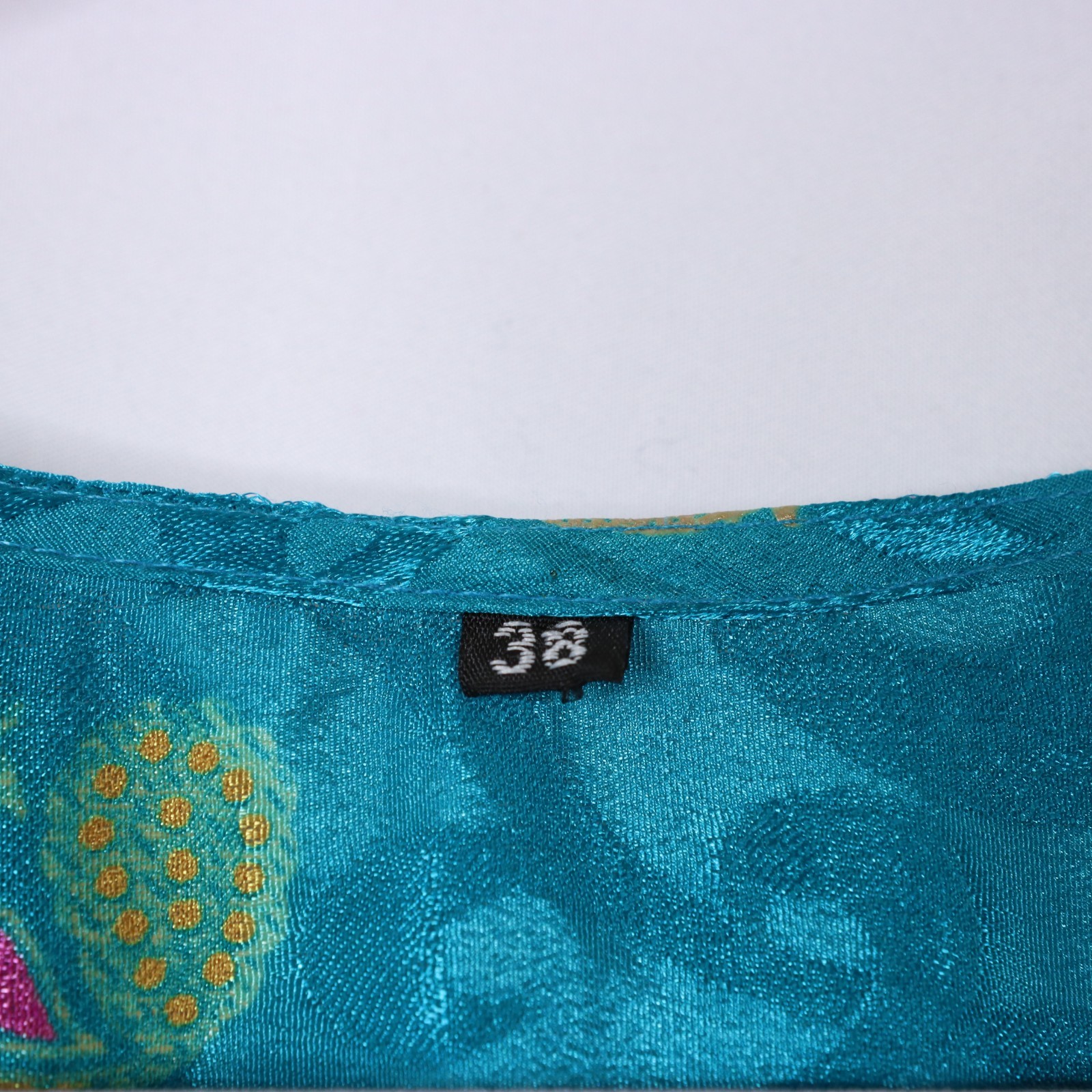 Short Kurtis for Women Blue Size 38 Peacock Print Shiny No Brand HAS FLAWS