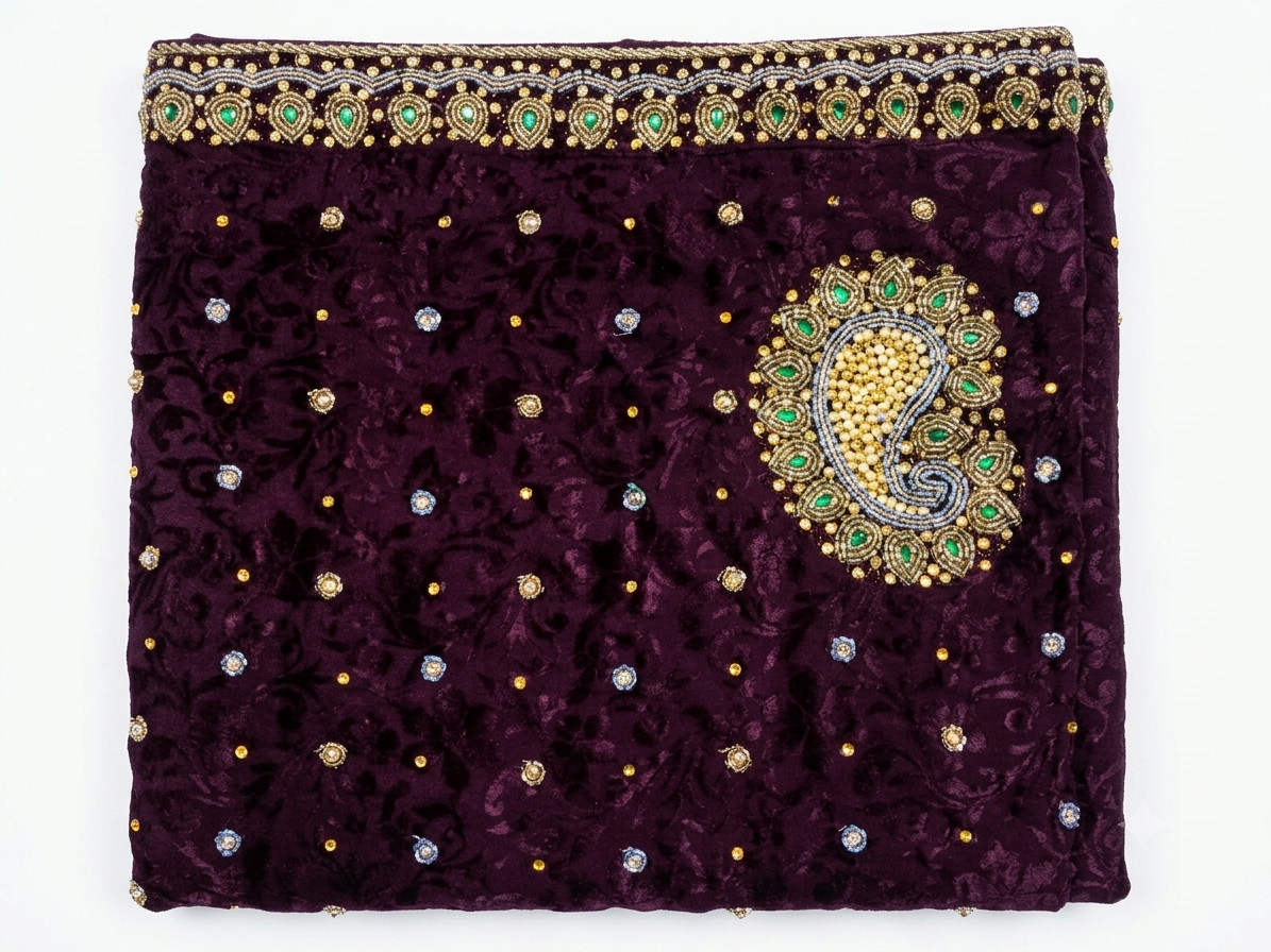 Women Paisley Jacquard Silk Handwork Saree with Unstitched Blouse Piece