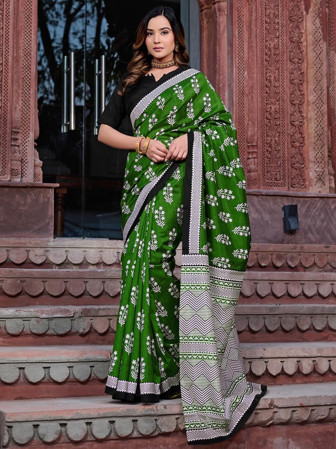 Women’s Bhagalpuri Silk Bagh Printed Saree with Unstitched Blouse Piece