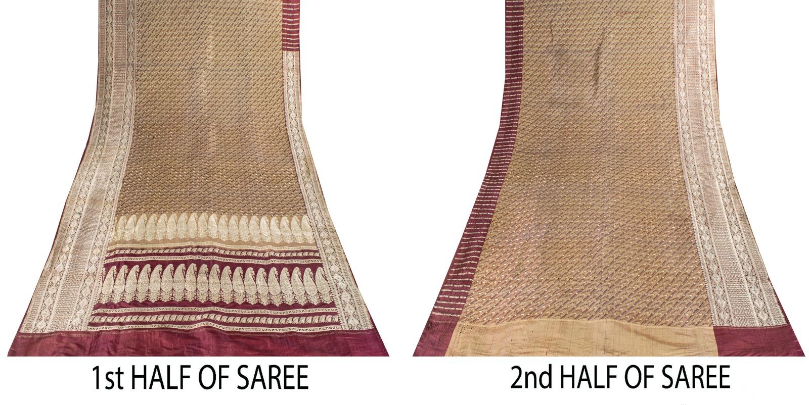 Sanskriti Vintage Cream Pure Satin Saree Banarasi Brocade Zari Hand-Woven Sari